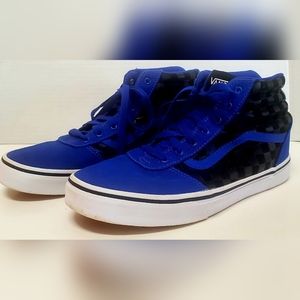 Vans Off the Wall Sneakers Sk8 HI Suede 6.5Y 500714 Royal Blue/ Checkered Black